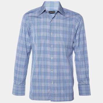Pre Owned Tom Ford Blue Checkered Cotton Button Front Shirt M
