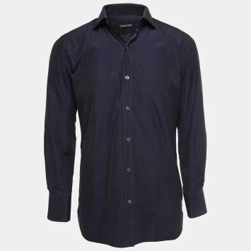 Pre Owned Tom Ford Navy Blue Cotton Button Front Shirt L