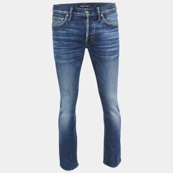 Pre Owned Tom Ford Blue Washed Denim Buttoned Straight Fit Jeans M Waist 33"