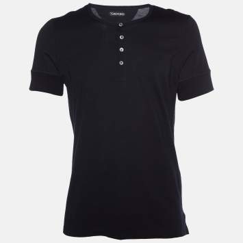 Pre Owned Tom Ford Black Cotton Knit Collarless T-Shirt XXL