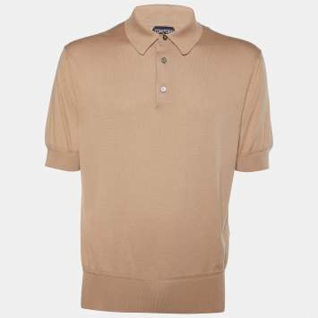 Pre Owned Tom Ford Light Brown Cotton Knit Polo T-Shirt 3XL
