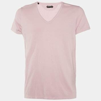 Pre Owned Tom Ford Light Pink Cotton Knit V-Neck T-Shirt XL