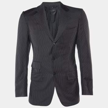 Pre Owned Tom Ford Black Pinstriped Wool Button Front Blazer S