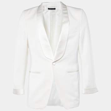 Pre Owned Tom Ford Off-White Wool & Mohair Satin Detail Tuxedo Blazer S