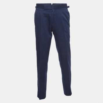 Pre Owned Tom Ford Navy Blue Cotton Regular Fit Pants M