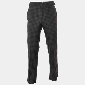 Pre Owned Tom Ford Dark Brown Checked Wool Regular Fit Tailored Trousers M