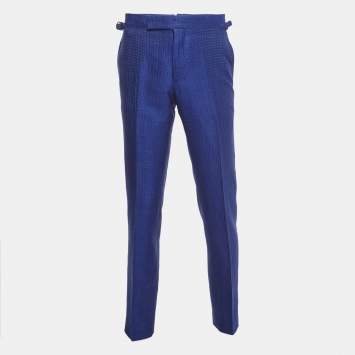 Pre Owned Tom Ford Blue Texture Silk & Cotton Tailored Pants M