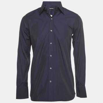 Pre Owned Tom Ford Navy Blue Cotton Long Sleeve Shirt M