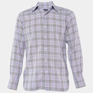 Pre Owned Tom Ford Purple Plaid Checked Cotton Long Sleeve Shirt M