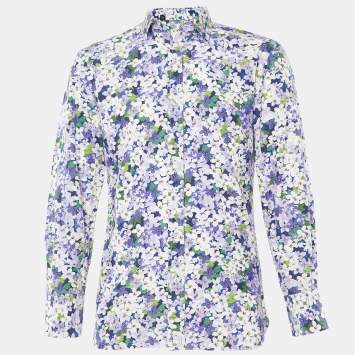 Pre Owned Tom Ford Purple Floral Print Cotton Long Sleeve Shirt M