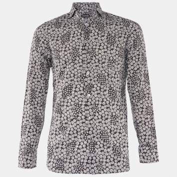 Pre Owned Tom Ford Black Floral Print Cotton Long Sleeve Shirt M