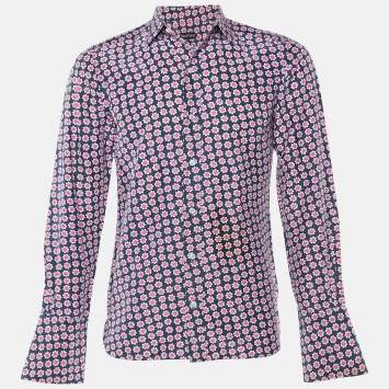 مملوكة مسبقًا Tom Ford Black/Pink Floral Print Cotton & Silk Long Sleeve Shirt S