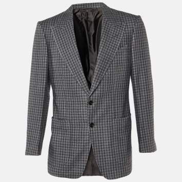 Pre Owned Tom Ford Grey Checked Wool & Silk Shelton Single Breasted Blazer M
