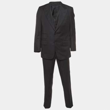 Pre Owned Tom Ford Black Pinstripe Wool Single Breasted 3 Piece Suit XL