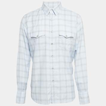 Pre Owned Tom Ford Blue Checked Cotton Flap Pocket Detail Shirt XXXL