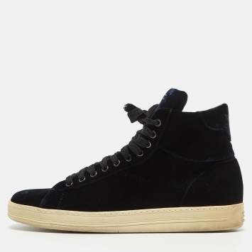 Pre Owned Tom Ford Navy Blue Velvet Russell High Top Sneakers Size 42