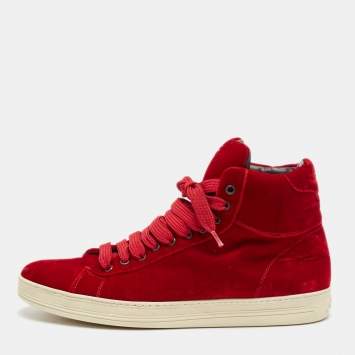 Pre Owned Tom Ford Red Velvet Russell High Top Sneakers Size 44
