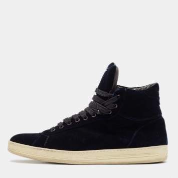 Pre Owned Tom Ford Navy Blue Velvet Russell High Top Sneakers Size 45