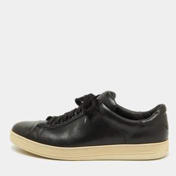 Pre Owned Tom Ford Black Leather Lace Up Low Top Sneakers Size 44