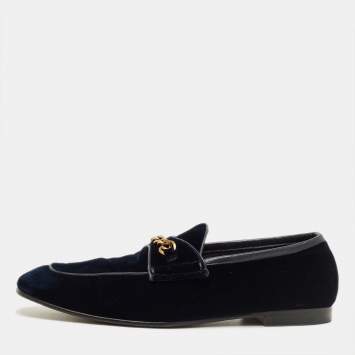 Pre Owned Tom Ford Navy Blue Velvet York Chain Loafers Size 42