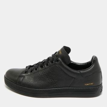 Pre Owned Tom Ford Black Perforated Leather Warwick Sneakers Size 43