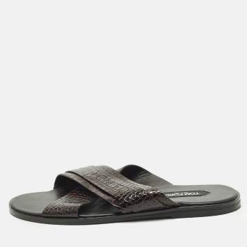 Pre Owned صندل توم فورد برسطن غير رسمي جلد بني منقوش كروك مقاس 44