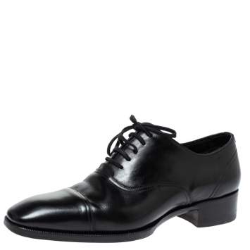 Pre Owned Tom Ford Black Leather Gianni Cap Toe Oxfords Size 41