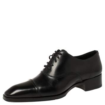 Pre Owned Tom Ford Black Leather Lace-Up Oxfords Size 40.5