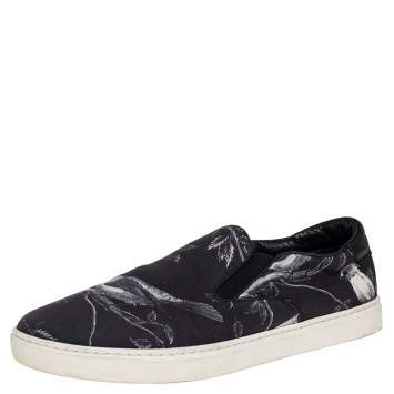 Pre Owned Dolce & Gabbana Blue/White Owl Print Canvas Slip On Sneakers Size 44