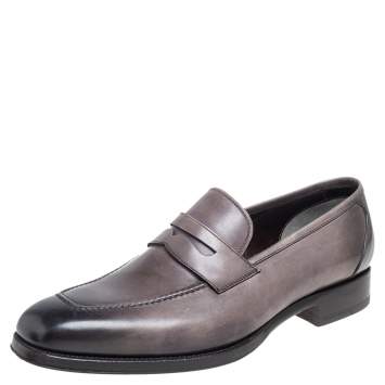Pre Owned Tom Ford Black/Grey Ombre Leather Penny Slip On Loafers Size 42