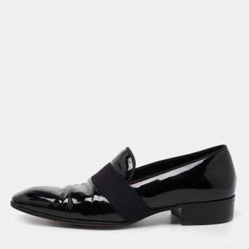 Pre Owned Tom Ford Black Patent Leather and Ribbon Band Tuxedo Loafers Size 42.5