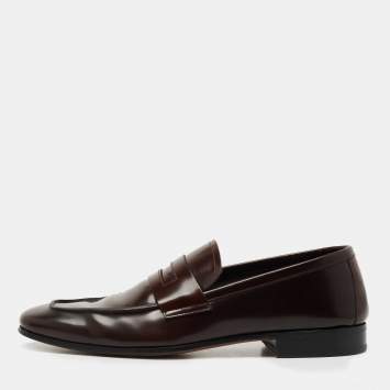 Pre Owned Tom Ford Dark Brown Leather Slip On Loafers Size 41