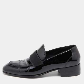 Pre Owned Tom Ford Black Patent Leather and Ribbon Band Tuxedo Loafers Size 43
