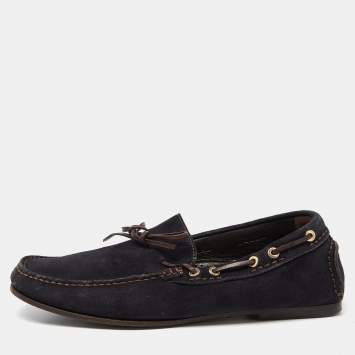 Tom Ford Blue/Brown Suede and Leather Tassel Slip On Loafers Size 43.5