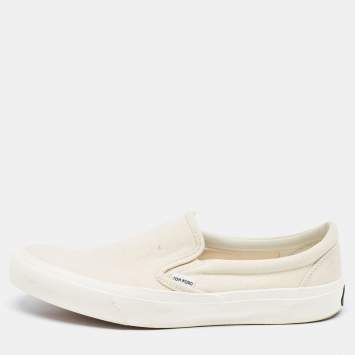 Pre Owned Tom Ford Off White Canvas Low Top Sneakers  Size 43