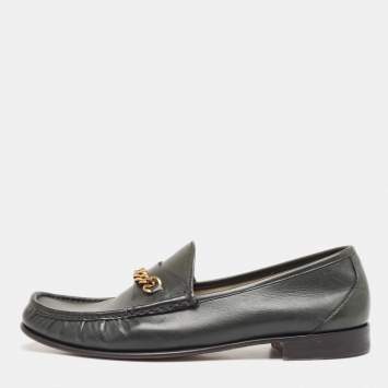 Pre Owned Tom Ford Dark Green Leather York Chain Loafers Size 43.5