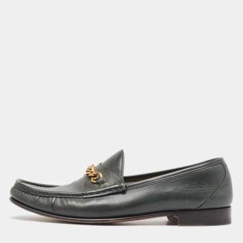 Pre Owned Tom Ford Green Leather York Chain Loafers  Size 42