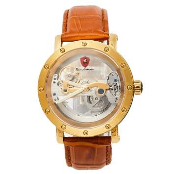 Pre Owned Tonino Lamborghini Gold PVD Stainless Steel Skeleton LS4490 Men's Wristwatch 44 mm 