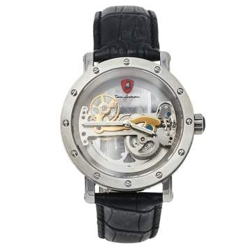Pre Owned Tonino Lamborghini Stainless Steel & Leather Skeleton LS4490 Men's Wristwatch 44 mm