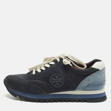 مملوكة مسبقًا Tory Burch Sawtooth Size 41 Two Tone Canvas and Suede Lace Up Sneakers