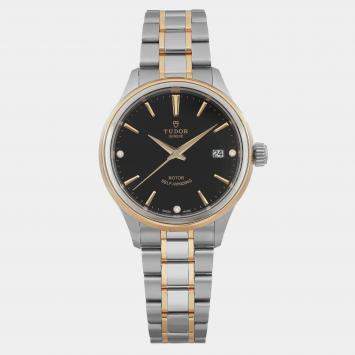 Pre Owned Tudor Black Diamond 18K Yellow Gold Stainless Steel Style M12503-0006 Automatic Men's Wristwatch 38 mm