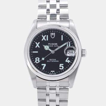 Pre Owned Tudor Black Steel Prince Date 74000N Men's Wristwatch 34mm