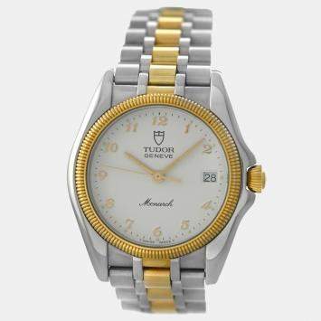 Tudor White Yellow Gold Stainless Steel Monarch 15733 Quartz Men's Wristwatch 34mm 