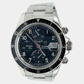 Pre Owned Tudor Prince Date 79270 Automatic Black Stainless Steel Men's Wristwatch 40 mm