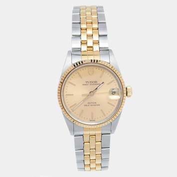 Pre Owned Tudor Champagne 18K Yellow Gold Stainless Steel Prince Oysterdate 72033 Men's Wristwatch 32 mm