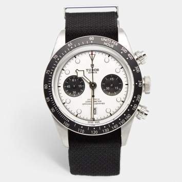 Pre Owned Tudor White Stainless Steel Fabric Black Bay 79360N Men's Wristwatch 41 mm