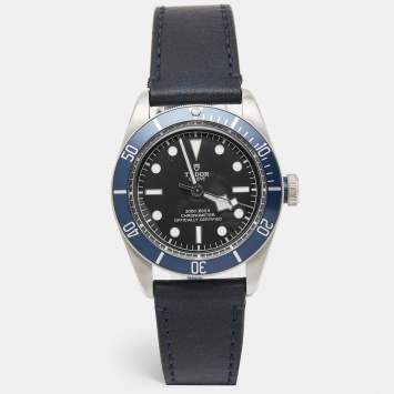 Pre Owned Tudor Black Stainless Steel Leather Black Bay M79230B-0002 Men's Wristwatch 41 mm