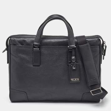 Pre Owned Tumi Black Leather Irving Slim Briefcase