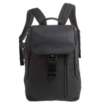 Pre Owned Tumi Dark Grey Coated Canvas and Leather Dresden Flap Backpack