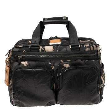 Pre Owned TUMI Black Camouflage Fabric and Leather Alpha Bravo Hunter Satchel